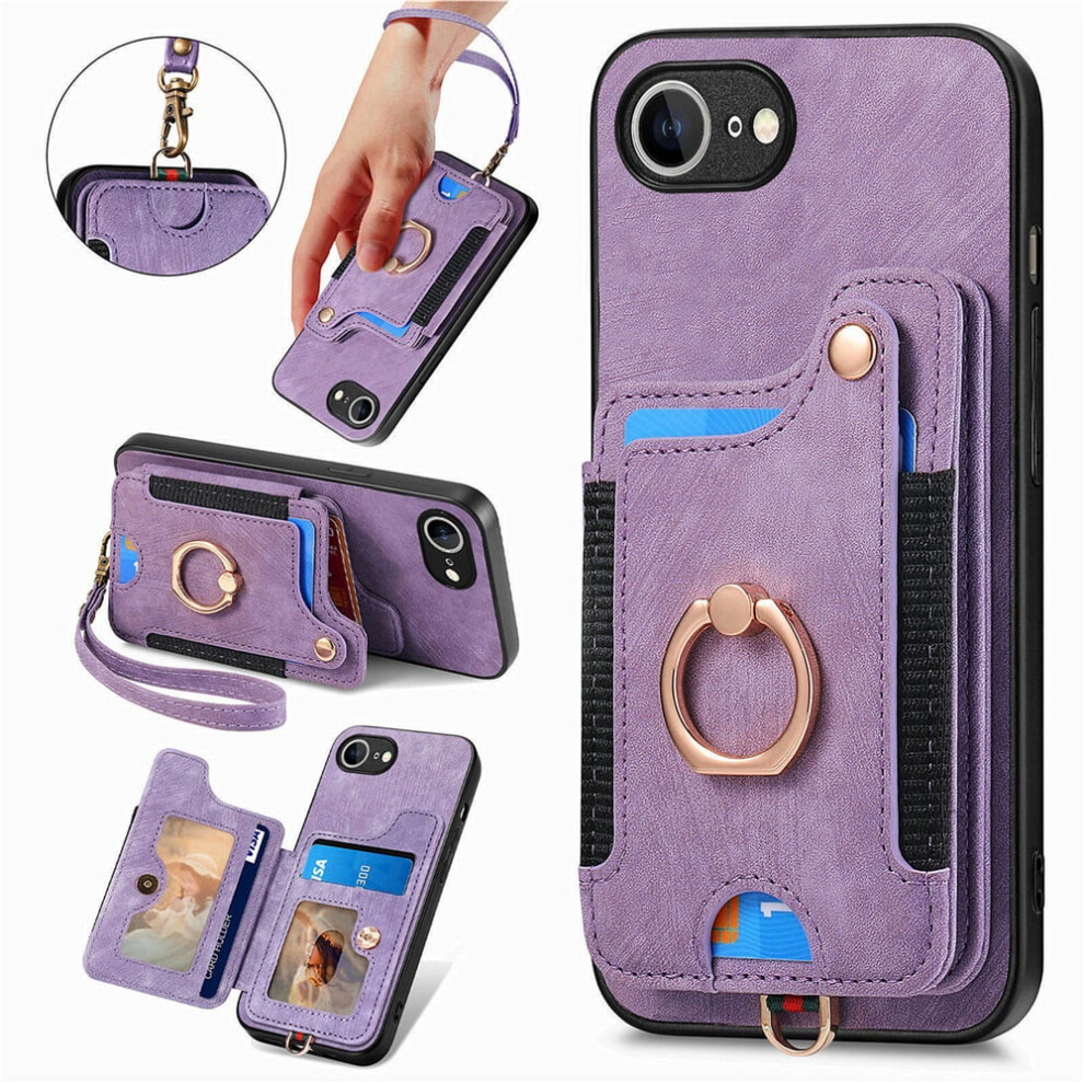 Iphone 16E Wallet Case Â Pu Leather Flip Folio With Rfid Blocking, Ring Holder, Kickstand, Wrist Strap & Magnetic Closure Â Purple 9482726206484