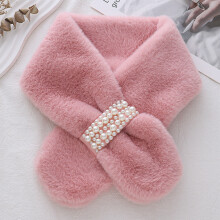 Cachecol feminino de pérolas, versátil, fofo, de pelúcia, grosso e quente, para aquecer o pescoço, rosa.