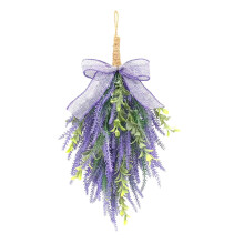 Couronne de lavande, guirlande florale de lavande de 40 cm avec ruban, décoration champêtre pour l'intérieur et l'extérieur