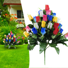 Buquê artificial de rosas e gérberas para cemitério, decoração de túmulos – flores memoriais de primavera, para uso externo.