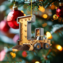 Acryl ornamenten, 26 letters, bouwvoertuig, kerstdecoratie, onbreekbare stijl, decoratie voor kerstboom, huis, kerstfeestartikelen