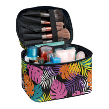 Lichtgewicht cosmetische tas met handvat aan de bovenkant, levendige junglemix, polyester toilettas voor op reis