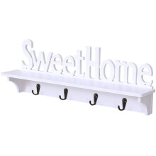 Estante de almacenamiento con ganchos, estante de pared, perchero de madera, estantes para colgar abrigos, color blanco.