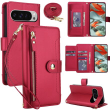 Custodia a portafoglio per Google Pixel 8 – Cover a libro in pelle PU con porta carte, tasca con cerniera, cinturini rimovibili e protezione RFID