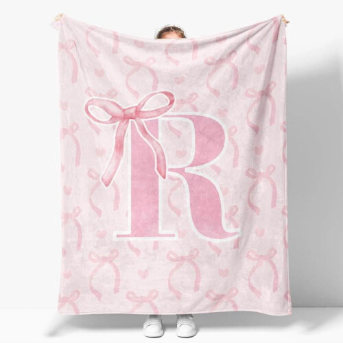 Manta Coquette Pink Bow, personalizada com a inicial S, em flanela macia para mulheres e adolescentes, 127 x 152 cm (50 x 60 polegadas), compatível