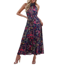 Damen-Sommer-Maxikleid mit Schlitz, lässigem V-Ausschnitt, lockerem Schnitt, langen Taschen, Lila, Größe M