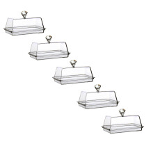 Glass Butter Dish Transparent Butter Holder Clear Butter Dish Box Reusable Butter Dish with Lid for Kitchen with Lid Handle Cover 5PCS