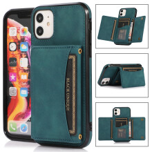 Stoßfeste Hülle aus Gummi und Leder für iPhone 11 (6,1"), mit Kartenhalter, Brieftasche und Ständer – Blau