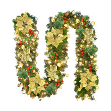 1,5 meter lange kerstslinger van dennenhout met gele bloemen en bessenclusters – Decoratie voor binnen en buiten, voor tafel, schoorsteenmantel,