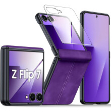 Compatibile con Samsung Galaxy Z Flip7Case: protezione della cerniera, protezione dello schermo integrata, cover antiurto ultra sottile in pelle