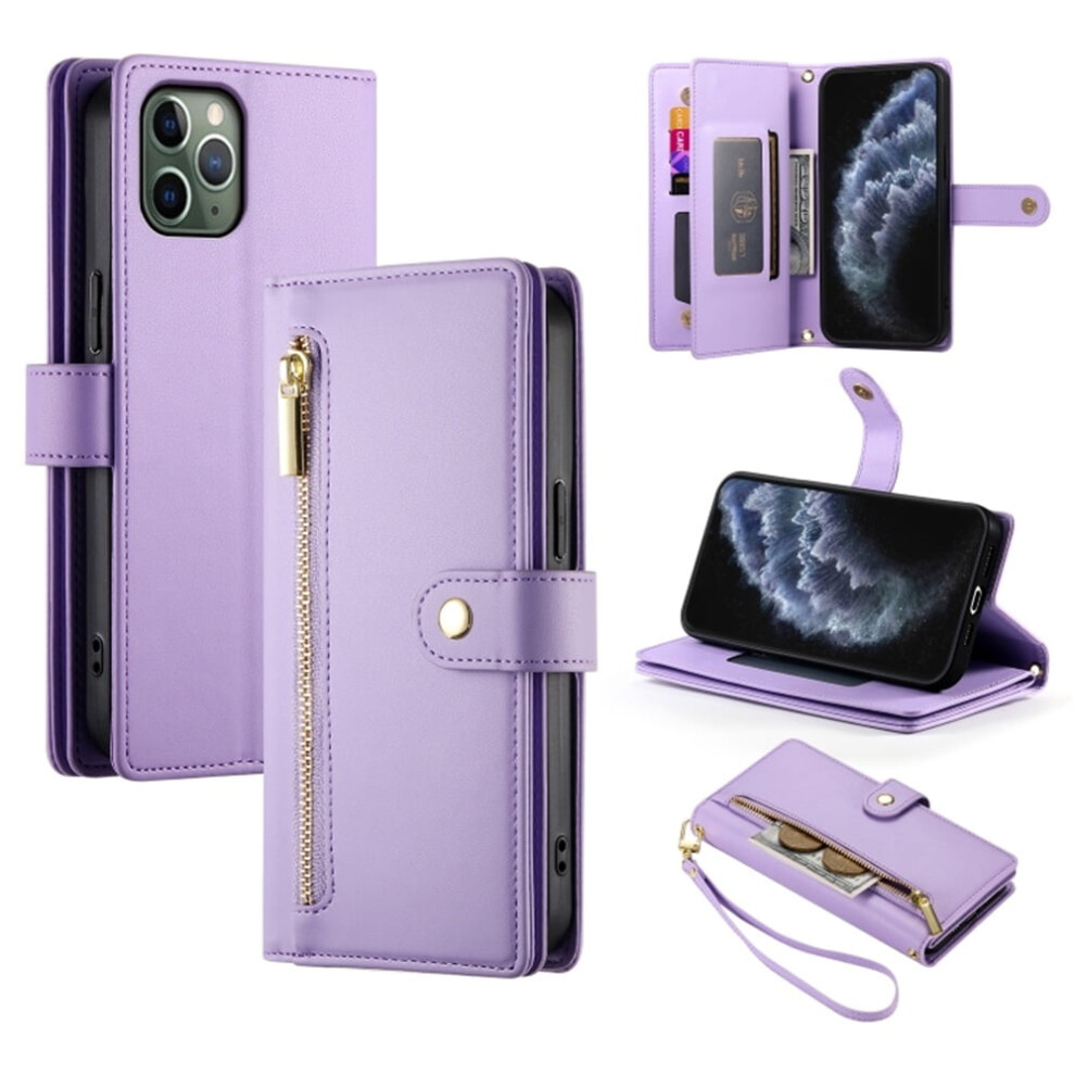 Leather Wallet Case For Iphone 11 Pro 5.8", Multi-Card Slots, Zipper Pocket, Lanyard Strap Â Compatible With Iphone 11 Pro Purple 9482726205784