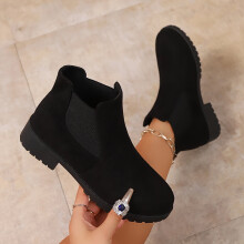 Willtoo Damen-Stiefeletten mit Blockabsatz, elastische Wildleder-Stiefeletten zum Hineinschlüpfen, runde Zehenpartie, rutschfeste Freizeitschuhe –