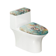 Model floral colorat cu bufniță, se potrivește tuturor formelor de toaletă, set de capace pentru capac de toaletă cu margine elastică, material