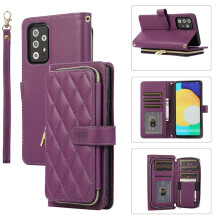 Luxusné kožené puzdro peňaženka s popruhom na zápästie/rameno, 9 priehradkami na karty a zipsovou peňaženkou pre Samsung Galaxy A52 4G/5G