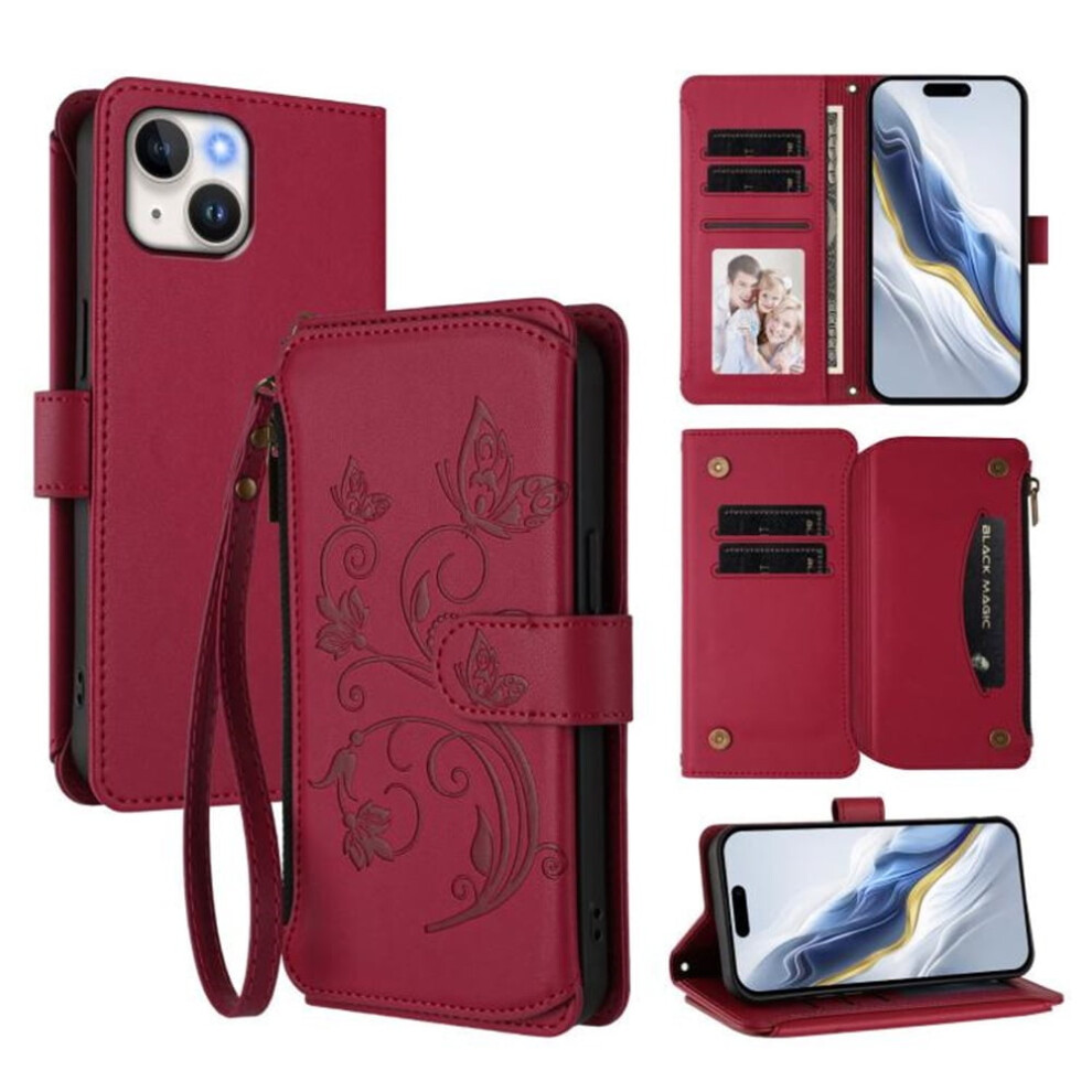 Iphone 15 Plus Magnetic Flip Stand Case Leather Wallet Red 9066521642748