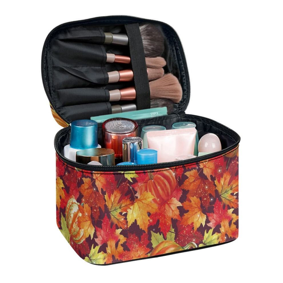 Make up Cosmetic Bags for Men Women Makeup Bag Travel Cosmetic Bag With Brush Storage Brush Slots Effortless Organization Leaves Pattern