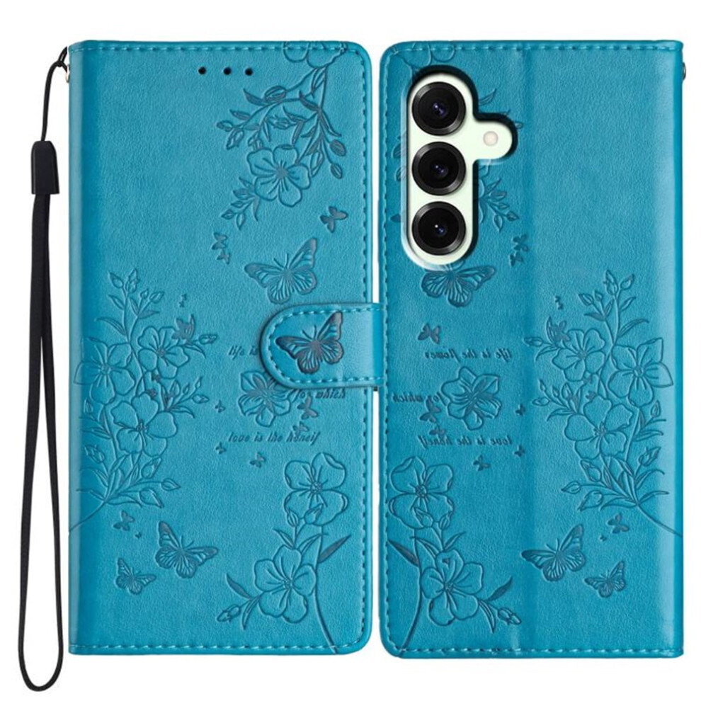 Butterflies & Flowers Pu Leather Flip Wallet Case With Magnetic Closure & Card Slots For Samsung Galaxy M36 5G 6.7", Blue 9327961813762