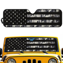 Camouflage American Flag Windshield Sun Shade for Jeep Wrangler JL/JLU (2018-2025) & Gladiator JT (2020-2025), with Storage Bag
