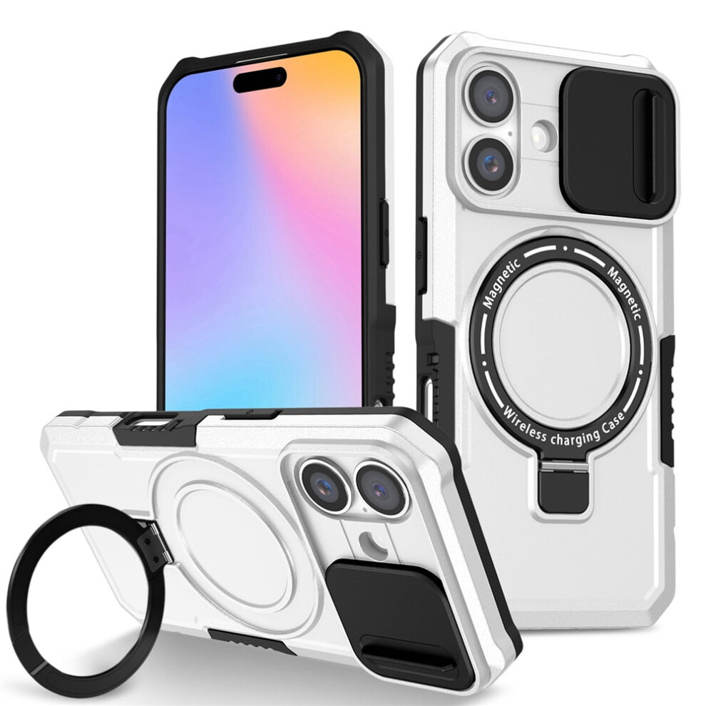 Iphone 16 (6.1") Case Â Sliding Camera Cover, Magsafe Compatible, Shockproof, Hidden Kickstand & Ring Holder, White 9327961814424