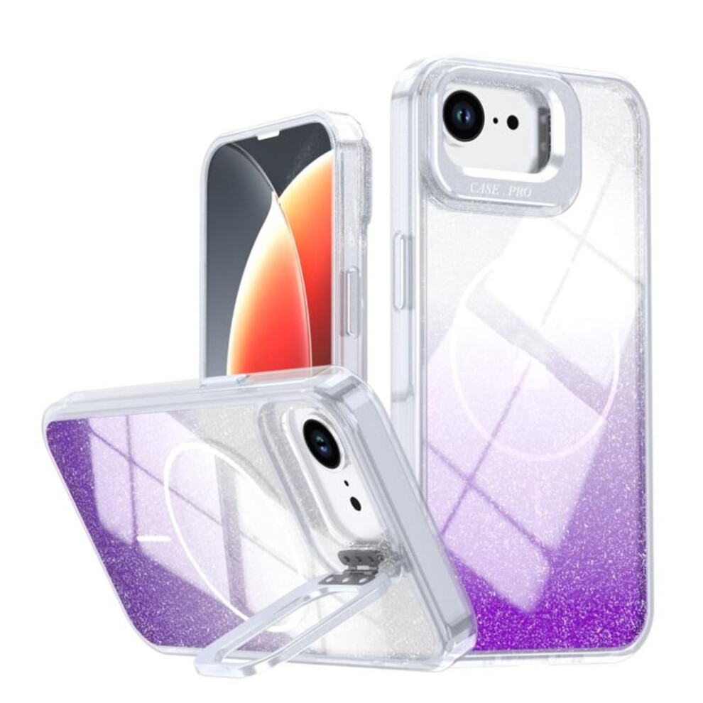 Slim Magnetic Phone Case For Iphone 16E 6.1", Glitter Gradient, Magsafe Compatible, Shockproof, Purple 9193271168812