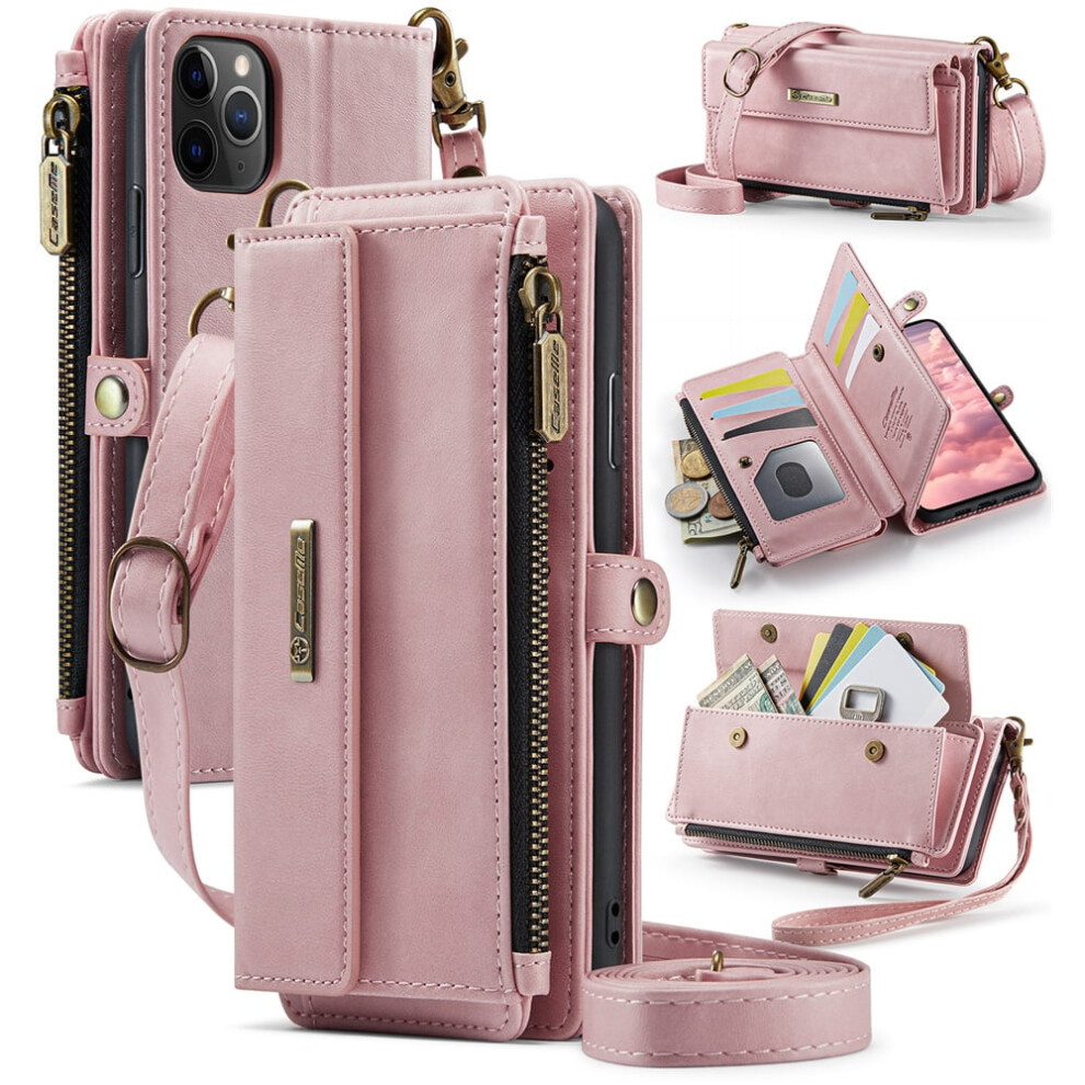 Caseme Wallet Case For Iphone 11 Pro 5.8", Rfid Blocking Pu Leather, Kickstand, Wrist Strap, Zipper Card Slot, Pink 9482726208440