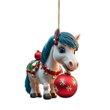 White Horse Ornament – Trail of Painted Ponies Christmas Decor, Red Bell & Balls, Compatible with Xmas Tree & Car Rearview