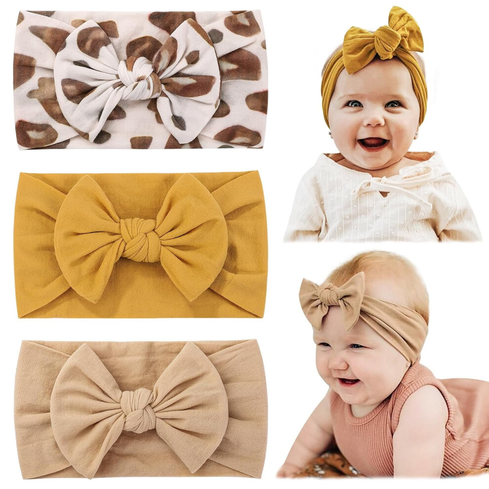 Unisex 3Pcs Baby Nylon Headbands, Hair Bow Elastics Hairbands, For Baby Girls Newborn Infant Toddlers Kids