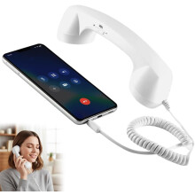Retro Phone Handset compatible with iPhone & Android (Type-C), enhances video calls & meetings, vintage design with clear audio