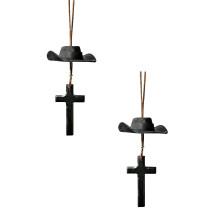 Cowboy Hat Cross Car Charm Black 2 Pack