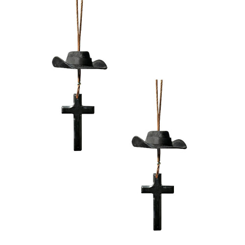 Cowboy Hat Cross Car Charm Black 2 Pack