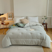 All-Season Cotton Quilt 59"x78" - Thickened Twin Size Bedding for Spring Fall, Breathable Warm Quilt Core with Box Stitch Design