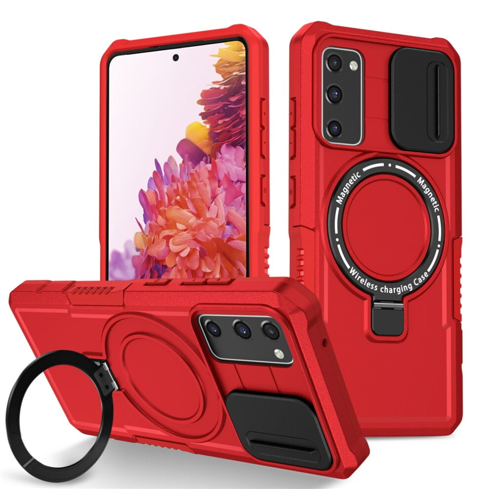 Shockproof Case For Samsung Galaxy S20 Fe 6.5" Â Sliding Camera Cover, Magsafe Compatible, Hidden Kickstand & Ring Holder Red 9152228661400