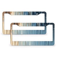 2pcs Abstract Blue-Brown License Plate Frame, 70s Retro Stripes, Stainless Aluminum, Compatible with US Vehicles