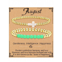 Gold Birthstone Bracelet with Cross Bead August