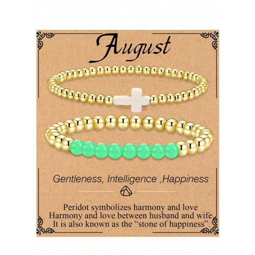 Gold Birthstone Bracelet with Cross Bead August