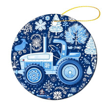 Cartoon Blue Tractor Christmas Ornament, 3" Ceramic Tree Decoration, Compatible with Christmas Trees