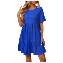 Damenkleid mit kurzen Ärmeln, Empire-Taille, lässiges Sommerkleid mit Taschen, blau, Größe XXL
