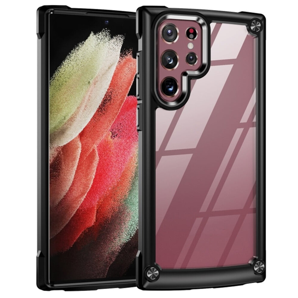 Compatible With Samsung Galaxy S22 Ultra 6.8" Case: 4-Corner Airbag, Electroplated Alloy Lens Protection, Hard Clear Scratch-Resistant Back 9193271165422
