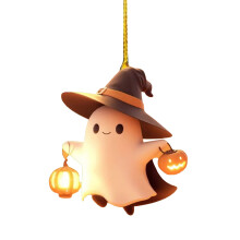 Décoration de voiture Halloween : Chapeau de sorcière, citrouille fantôme mignonne, lanterne pour Halloween