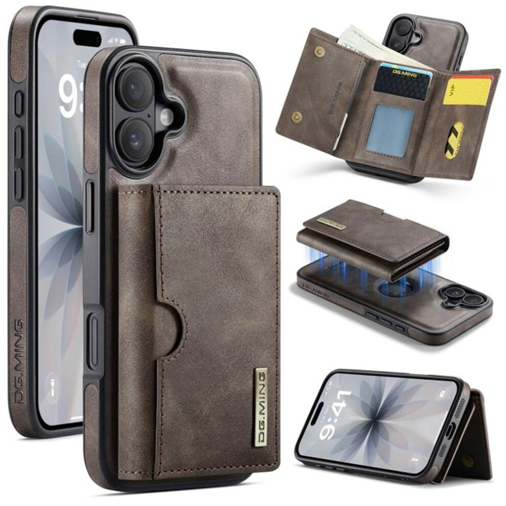 Dg.ming Magnetic Wallet Case For Iphone 16 Plus (6.7"), Rfid Blocking, Detachable, Leather, Grey 9152228662605
