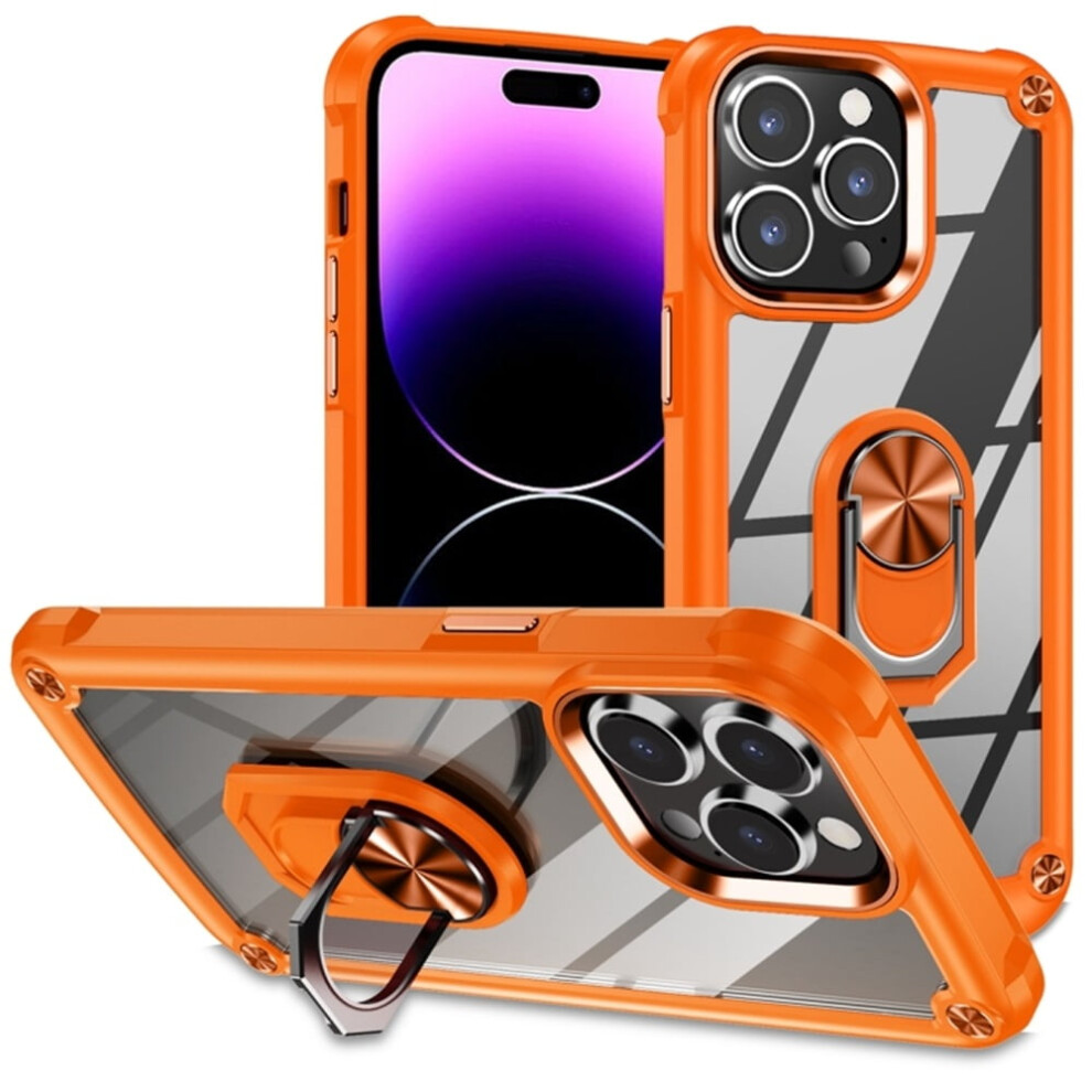 Heavy Duty Shockproof Iphone 15 (6.1") Case: 360 Armor Protection, Anti-Scratch Tpu+Acrylic, Transparent With Ring Holder Â Orange 9482726210252