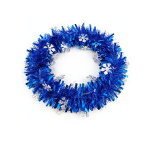 6.56 Ft Blue Christmas Tinsel Garland with Snowflakes, Shiny Metallic Twist & Glitter – Compatible with Xmas Tree, Mantle, Stairs, Railing