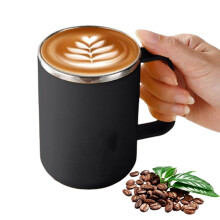 Mug isotherme en acier inoxydable 500 ml (16,9 oz) avec poignée, double paroi, noir, idéal pour les voyages.