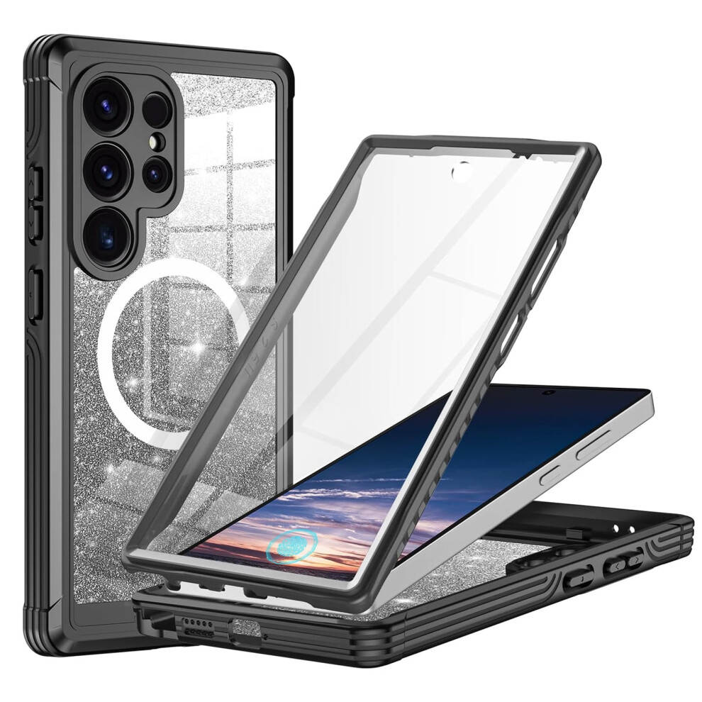 Glitter Galaxy S25 Ultra Case – Magsafe Compatible, Shockproof With Tempered Glass & Lens Protection, Black 9152228663688