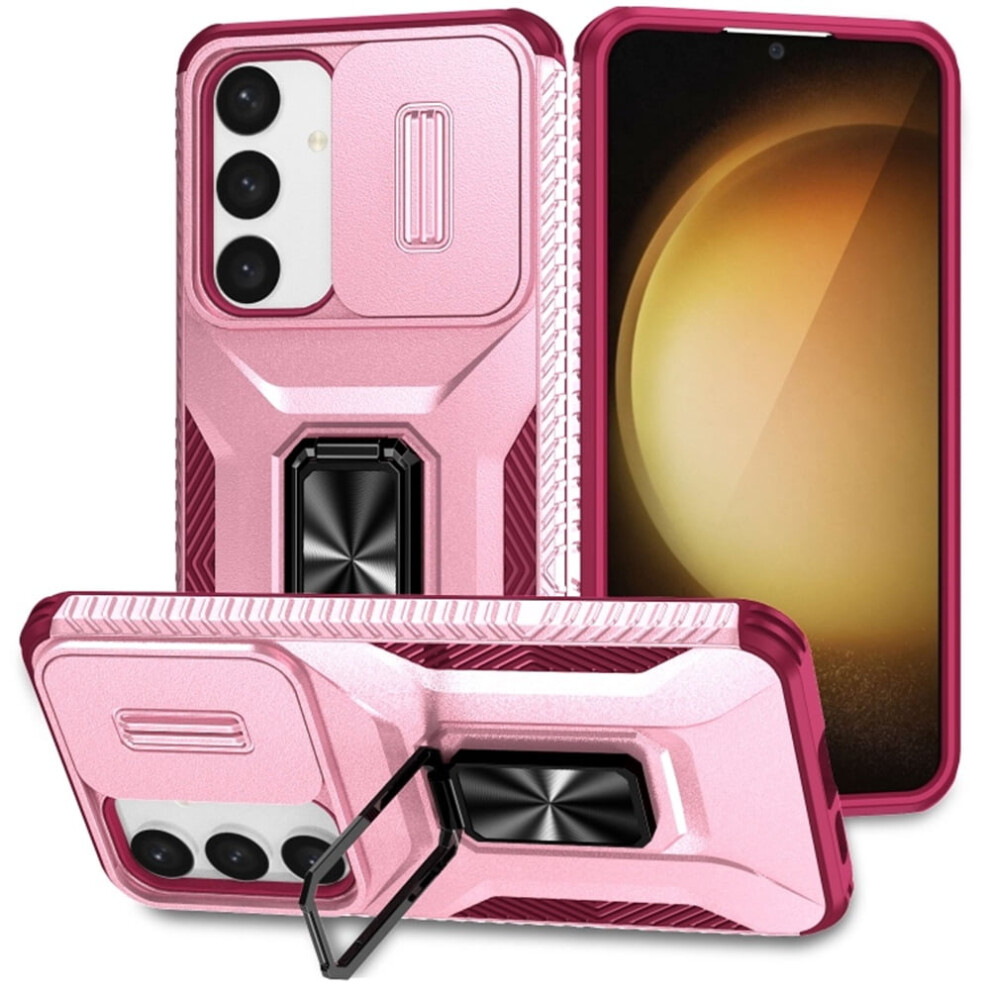Slim Fit Shockproof Hybrid Case For Samsung Galaxy S24 Plus 5GâMilitary-Grade, Slide Camera Cover & Rotated Ring Kickstand, Pink 9152228663565