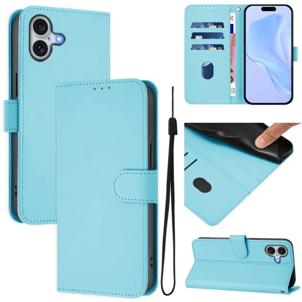 Sky Pu Leather Wallet Case With Magnetic Closure, 3 Card Slots & Wrist StrapâCompatible With Iphone 16 Plus Blue 9193271168256