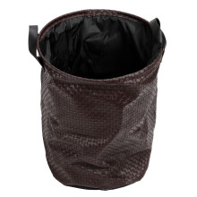 Wicker Trash Basket, Decorative Rattan Basket Large Portable Laundry Hamper for Home Office, Easy to Store with Foldable Feature (Vintage Leather