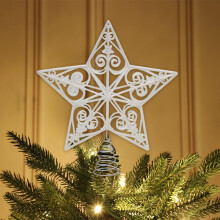 10-inch Gold & White Plastic Christmas Tree Topper Star with Spring Base – Compatible with Most Trees