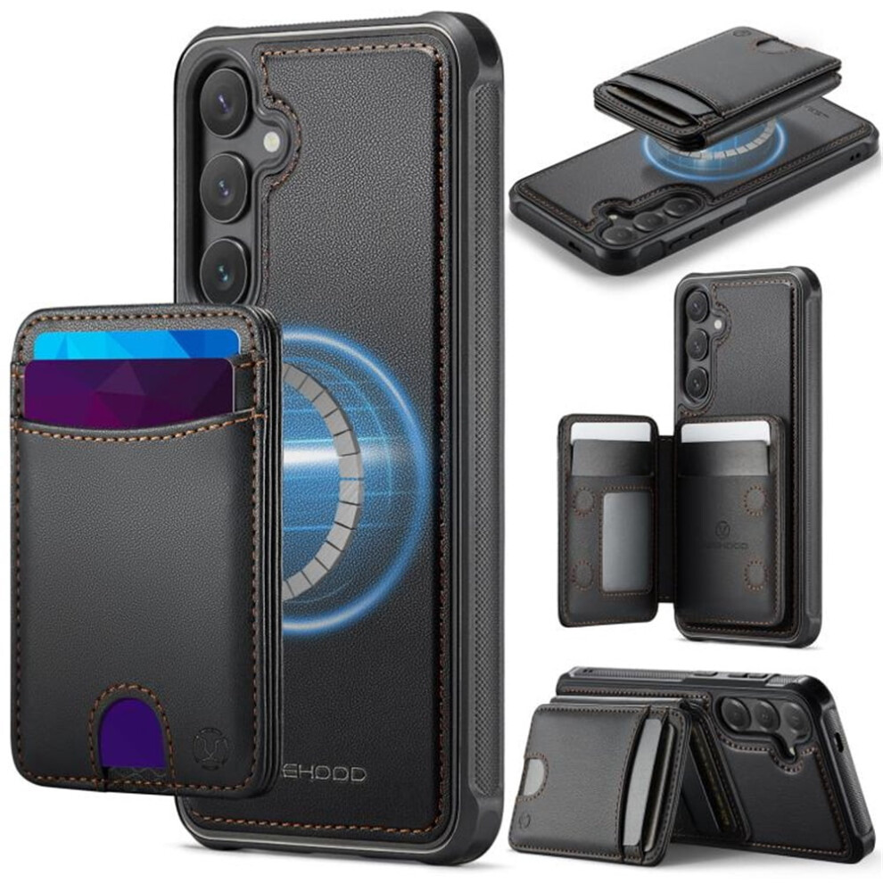 Jeehood Case For Samsung Galaxy S25 5G: Rfid Blocking, Pu Leather, Magsafe-Compatible 2-In-1 Wallet & Kickstand, Black 9193271164845