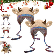 Christmas Antler Hat, 2-in-1 Reindeer Hat & Handbag, Knitted Ear Protection, Windproof Warm Beret – Compatible with Holiday Gifting